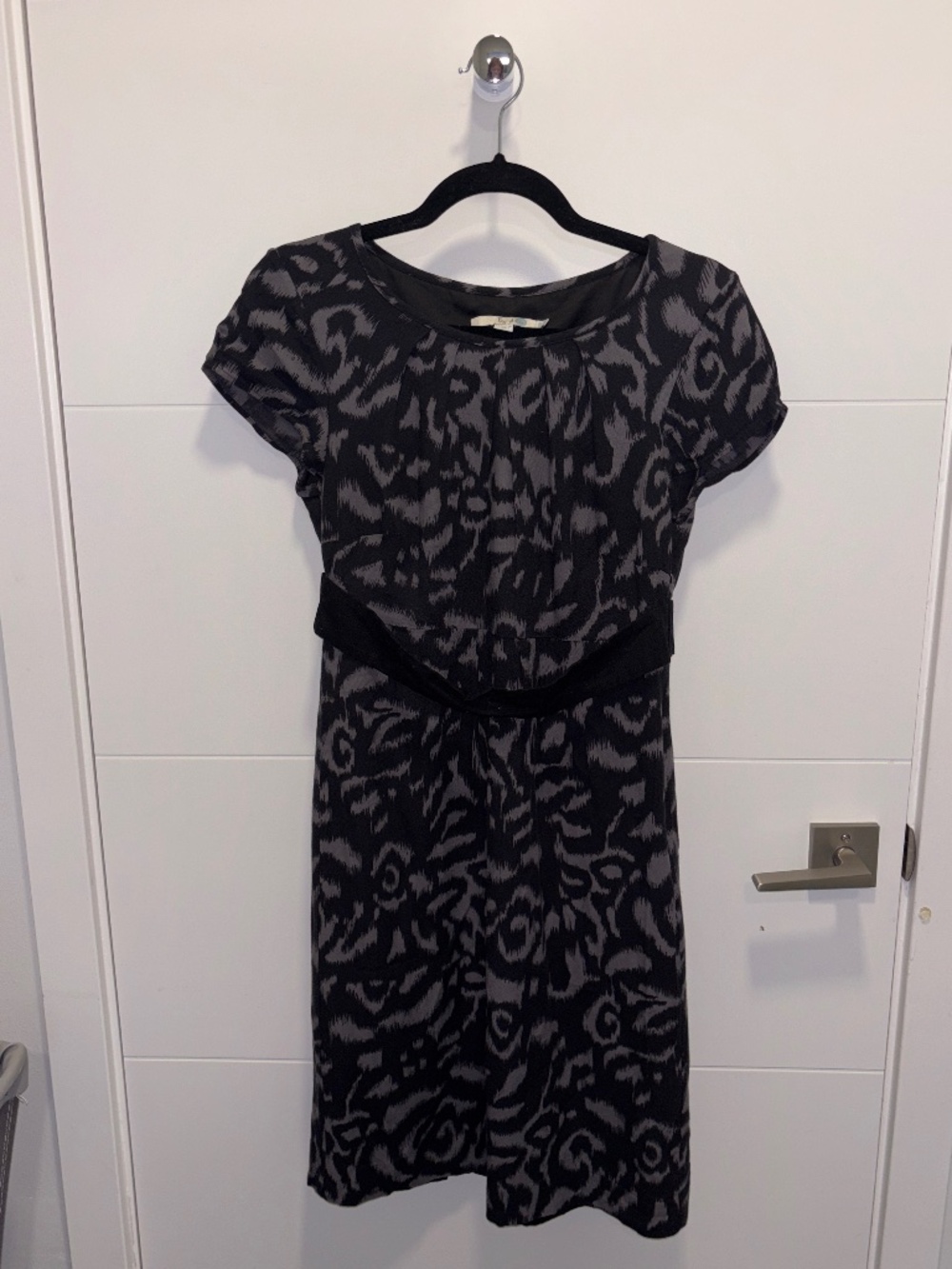 Boden Black Gray Abstract Print Belted Dress Size US 10